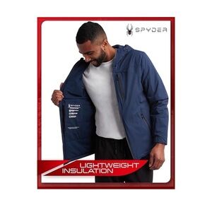 NWT Spyder HydroWeb Hooded Jacket Blue Windbreaker Water Resistant Large Utility